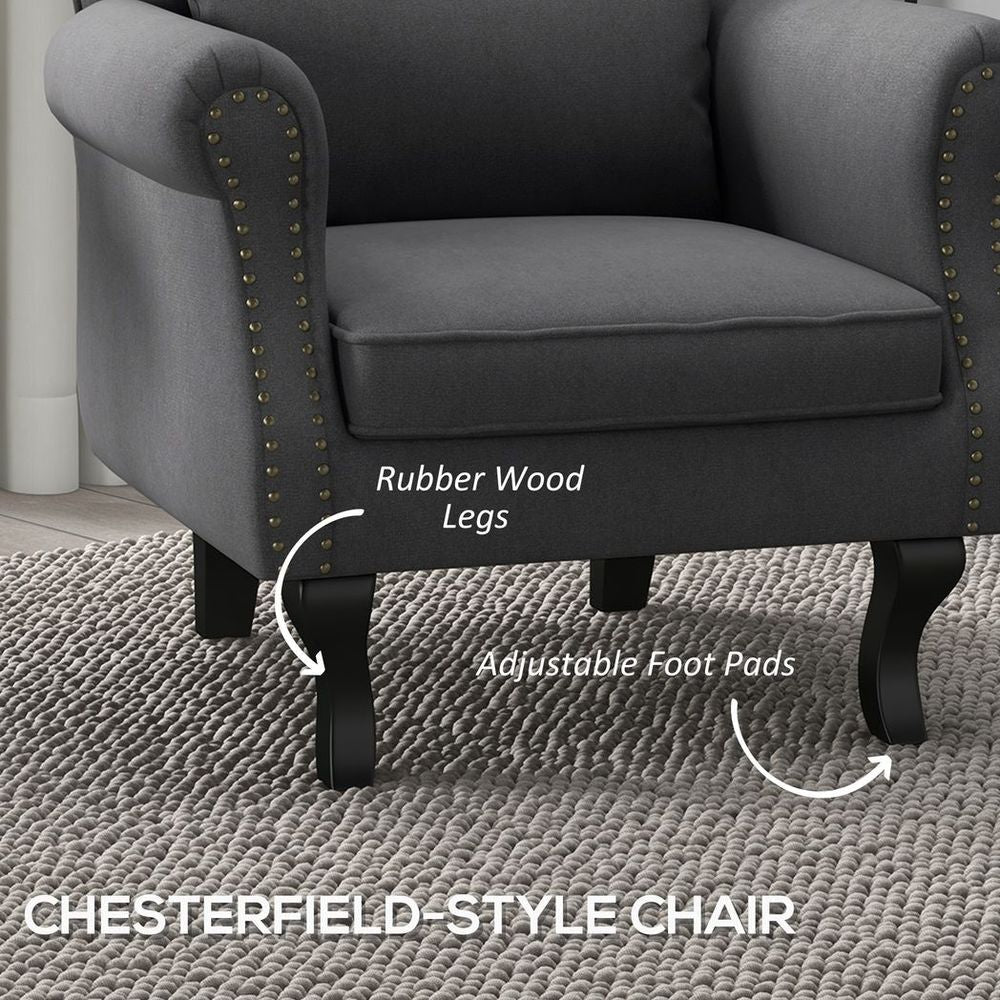HOMCOM Vintage Armchair Wingback Accent Chair with Naihead Trim Dark Grey