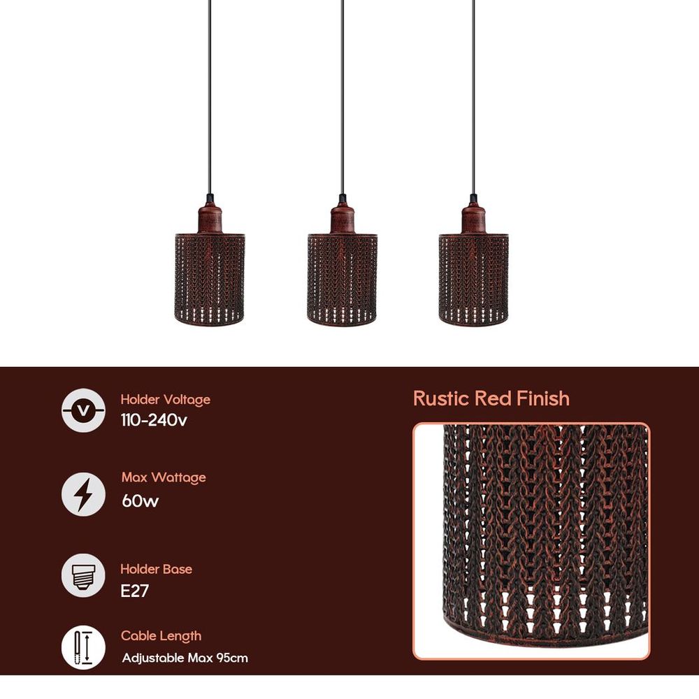 Vintage Rustic Red Pendant Light - Industrial Metal Brushed Cage Lamp Shade - E27 Base - High Quality and Stylish - Perfect for Any Room