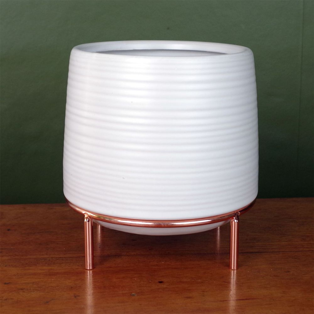 Elegant White Ceramic Planter w/ Metal Stand - Premium Quality & Stylish Design!