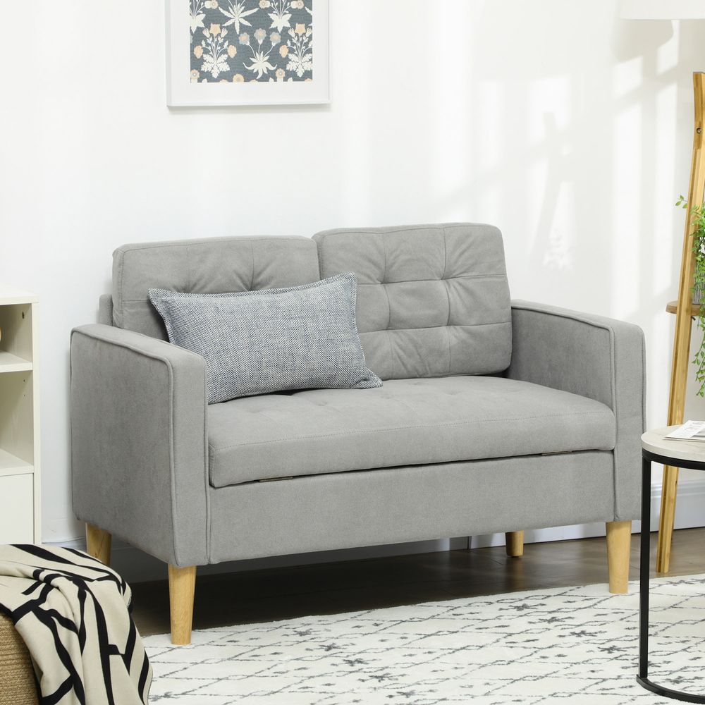 Premium Grey Sofa with Storage Compartment | Modern 2 Seater Loveseat for Living Room | High Quality