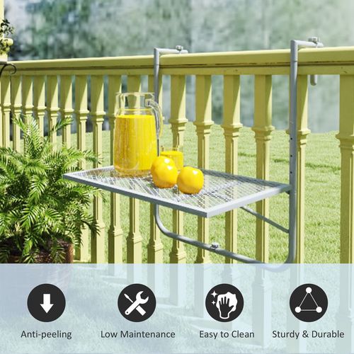 Outsunny Balcony Hanging Table Wall Mount Adjustable Folding Desk Patio Grey