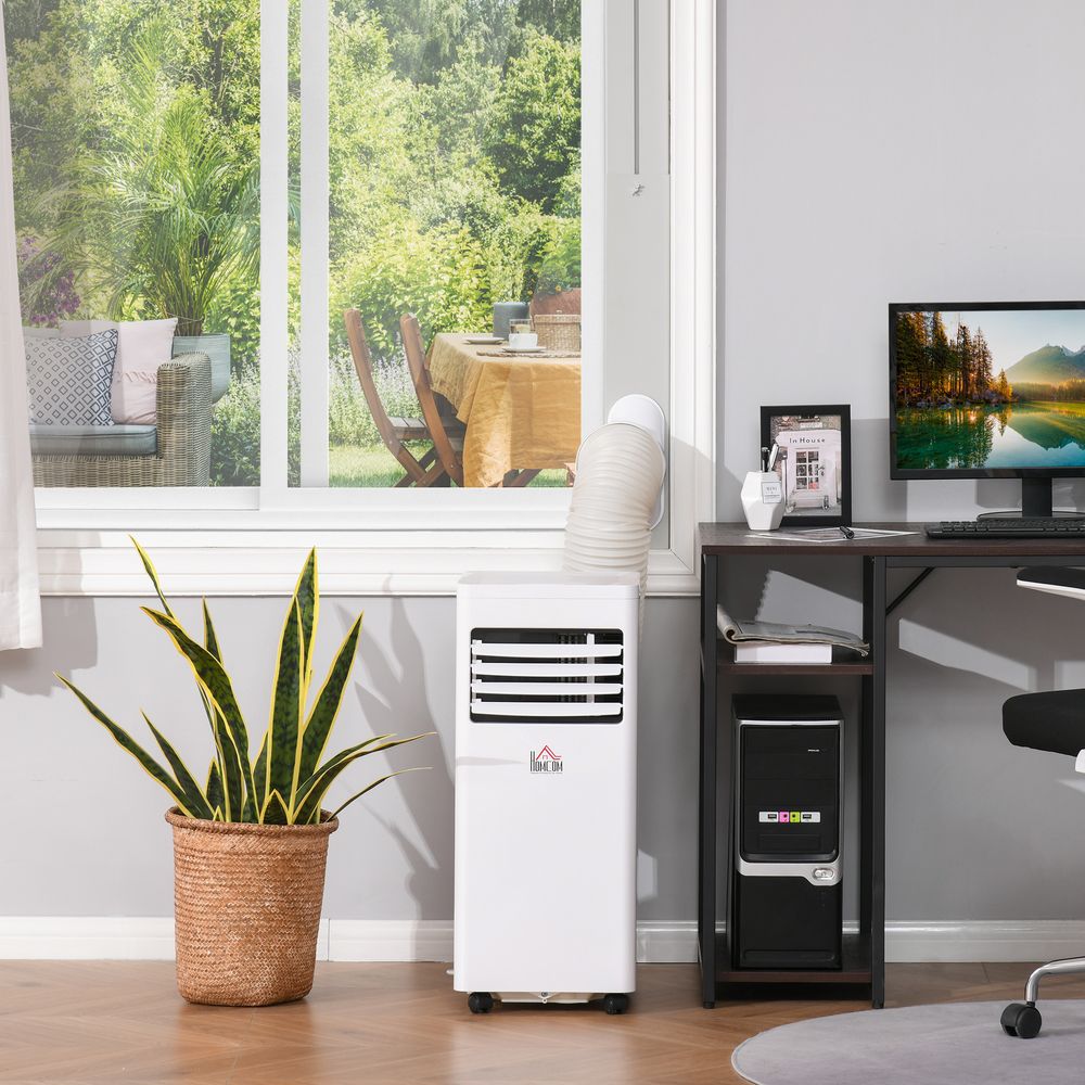 HOMCOM 4-In-1 Portable Air Conditioner, White Air Conditioning Unit, with Remote Control Wheels Cooling Dehumidifying Ventilating - 7000BTU