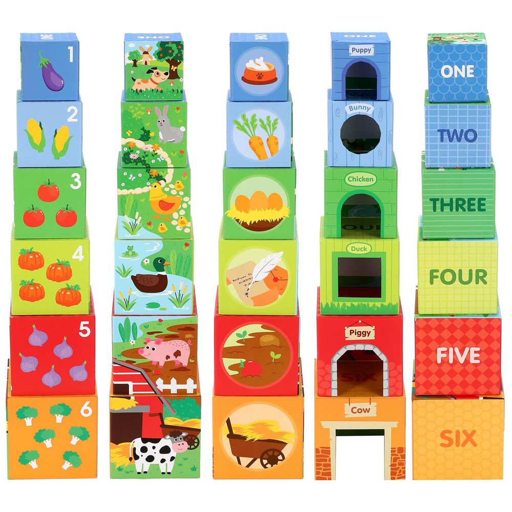 Premium SOKA Farm Stacking Cubes - Early Learning, Counting, Colors, Animals - High Quality