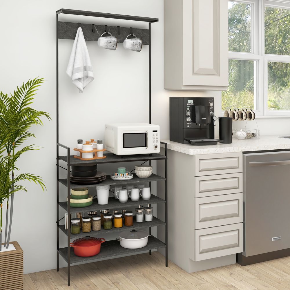 HOMCOM Industrial Baker's Rack Multi-tier Microwave Stand with 5 Hooks