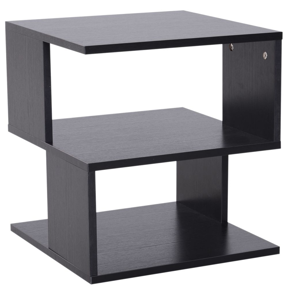 Modern Square 2 Tier Wood Coffee Side Table Storage Shelf Rack Black
