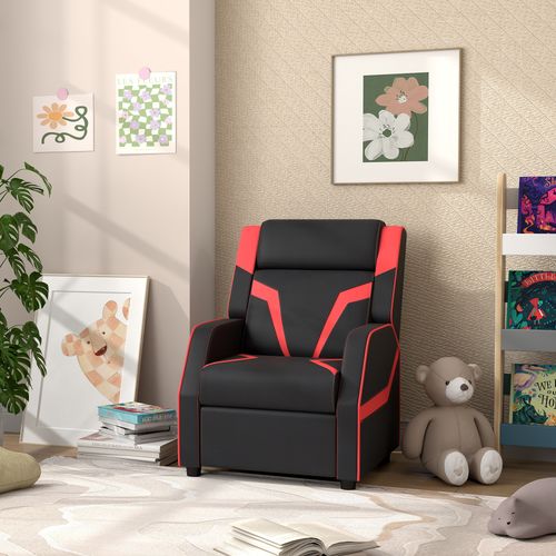 AIYAPLAY 2 in 1 Kids Armchair Recliner, PU Leather, for 3-9 Years Old, Black
