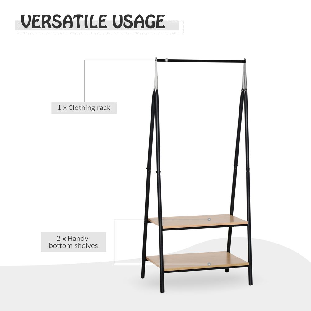 2-Tier Garment Rack, 149 H cm-Black/Wood Grain