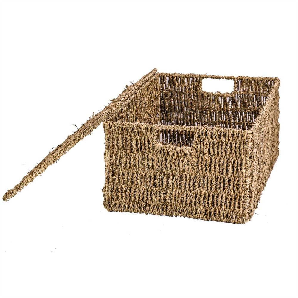Charming Seagrass Storage Basket with Lid | M&W - Lightweight & Eco-Friendly - Perfect for Home Organization & Picnics