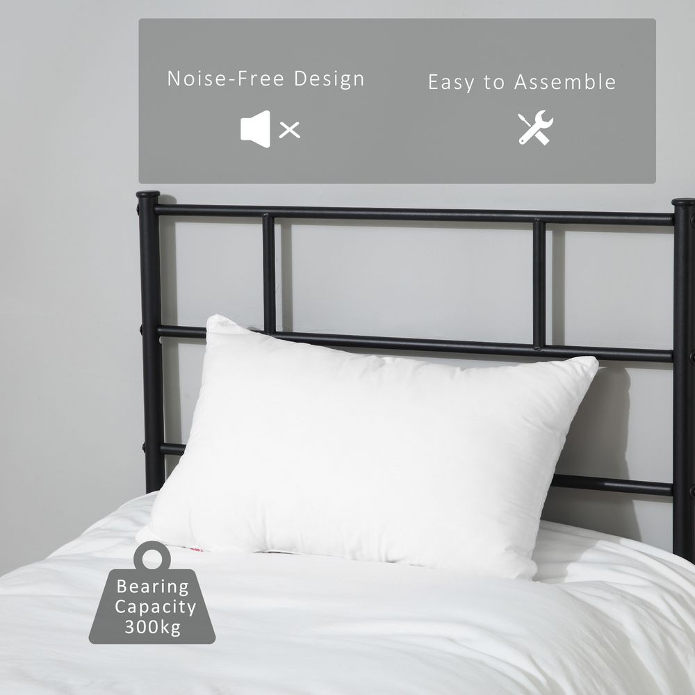HOMCOM Single Metal Bed Frame Solid Bedstead Base with Headboard and Footboard, Metal Slat Support and Underbed Storage Space, Bedroom Furniture, Black
