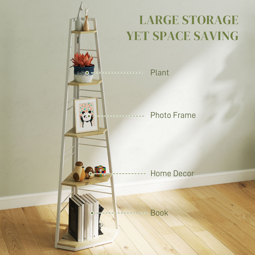 HOMCOM 5-Tier Corner Shelf, Shelving Unit with Adjustable Feet