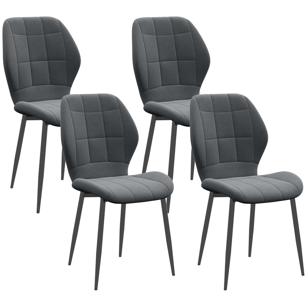 HOMCOM Modern Style Kitchen Chairs Set of 4 with Flannel Upholstered, Light Grey
