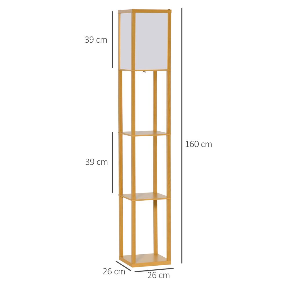 Modern 4-Tier Floor Lamp w/ Storage Shelf - Natural Light