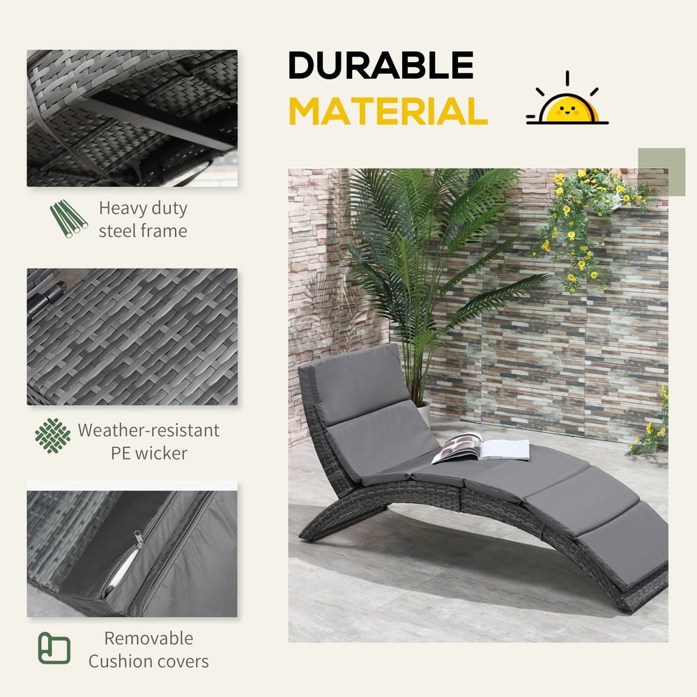Premium Grey Wicker Patio Lounger - Comfy, Foldable & Stylish
