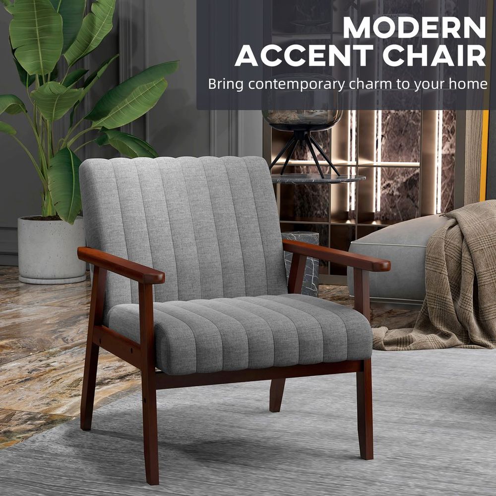 HOMCOM Grey Upholstered Armchair: Modern Accent Chair for Bedroom & Living Room