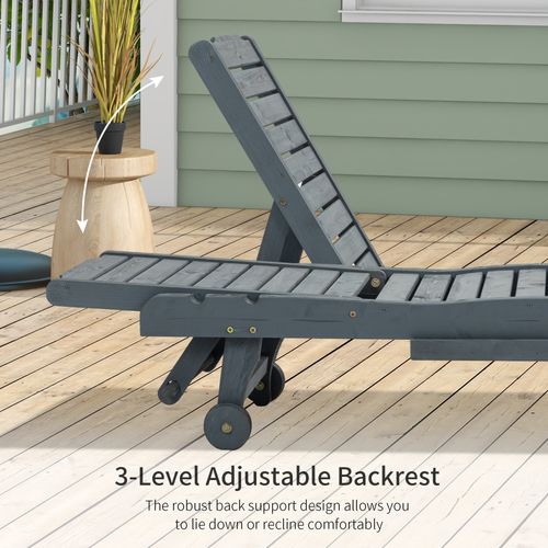 Outsunny Wooden Sun Lounger Outdoor Patio Sun Bed w/ Pull-out Table Grey
