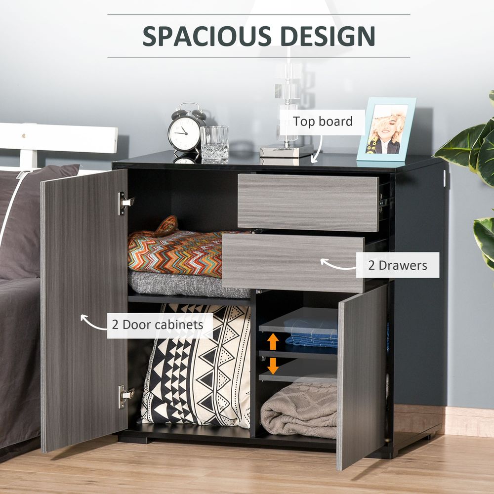 HOMCOM High Gloss Frame Sideboard, Side Cabinet, Push-Open Design with 2 Drawer for Living Room, Bedroom, Light Grey and Black