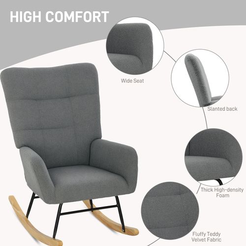 HOMCOM Rocking Chair, Modern Armchair with Backrest for Bedroom, Grey