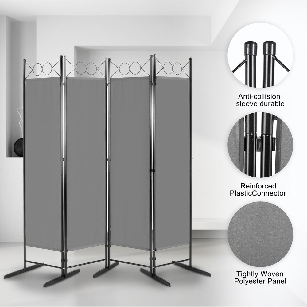 5.74FT 4-Fold Top With Shape 130g Polyester Cloth Plastic Feet Carbon Steel Frame Foldable Screen Gray
