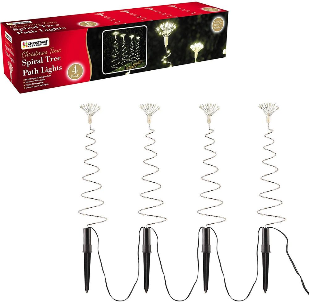 Premium Quality Christmas Workshop 50 cm Spiral Path Tent Lamps - 4 Pack | Outdoor Christmas Lighting - 200 Warm White MicroLED Lamps