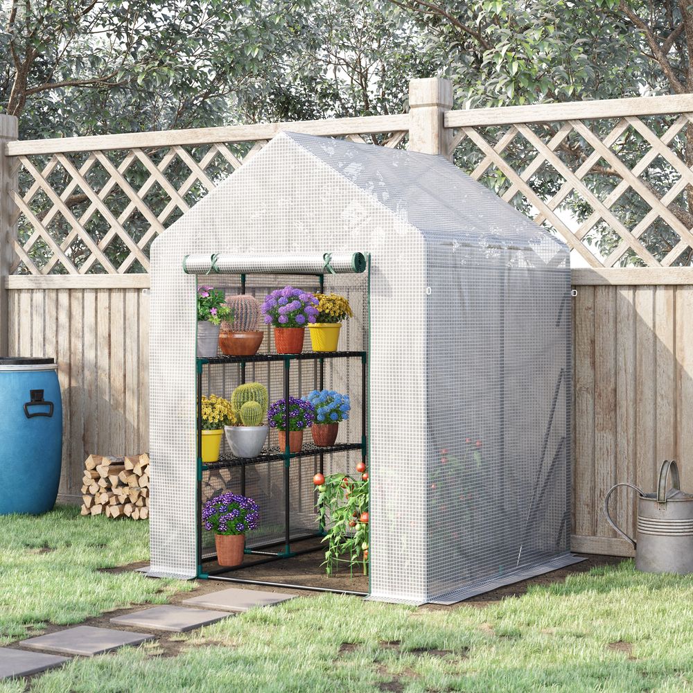 Greenhouse for Outdoor, Gardening 2 Tier Shelf, PE Cover, 143x143x195cm, Green