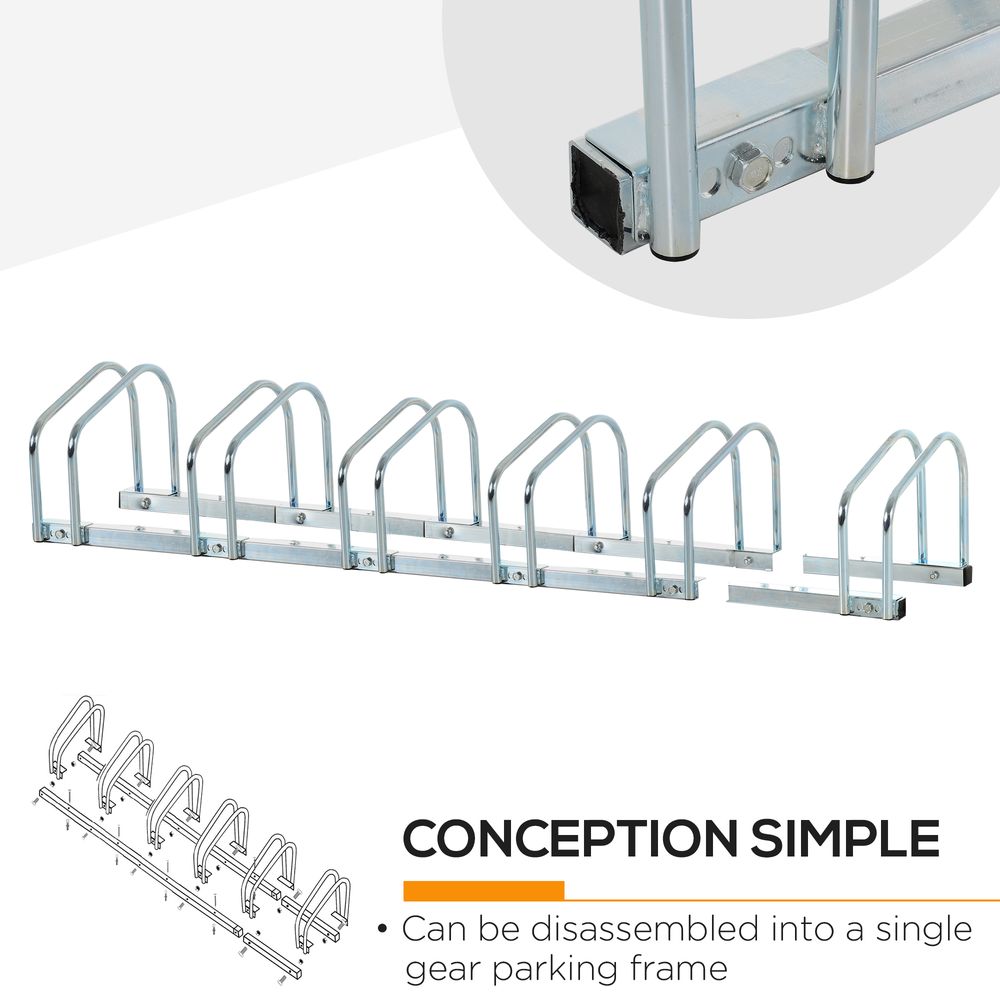 HOMCOM Bike Stand Parking Rack Floor or Wall Mount Bicycle Cycle Storage Locking Stand (6 Racks, Silver)