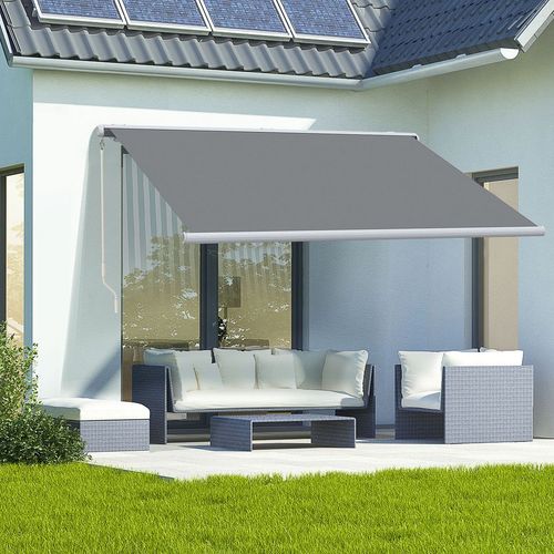 Outsunny 4x3m Full Cassette Electric/Manual Retractable Awning w/ LED Light