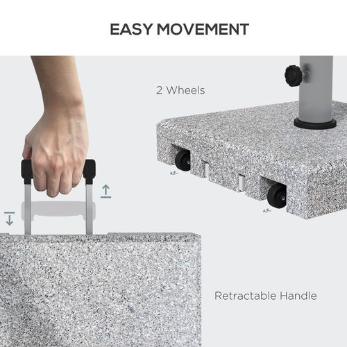 Outsunny 28kg Heavy Duty Granite Parasol Base with Wheels, Retractable Handle