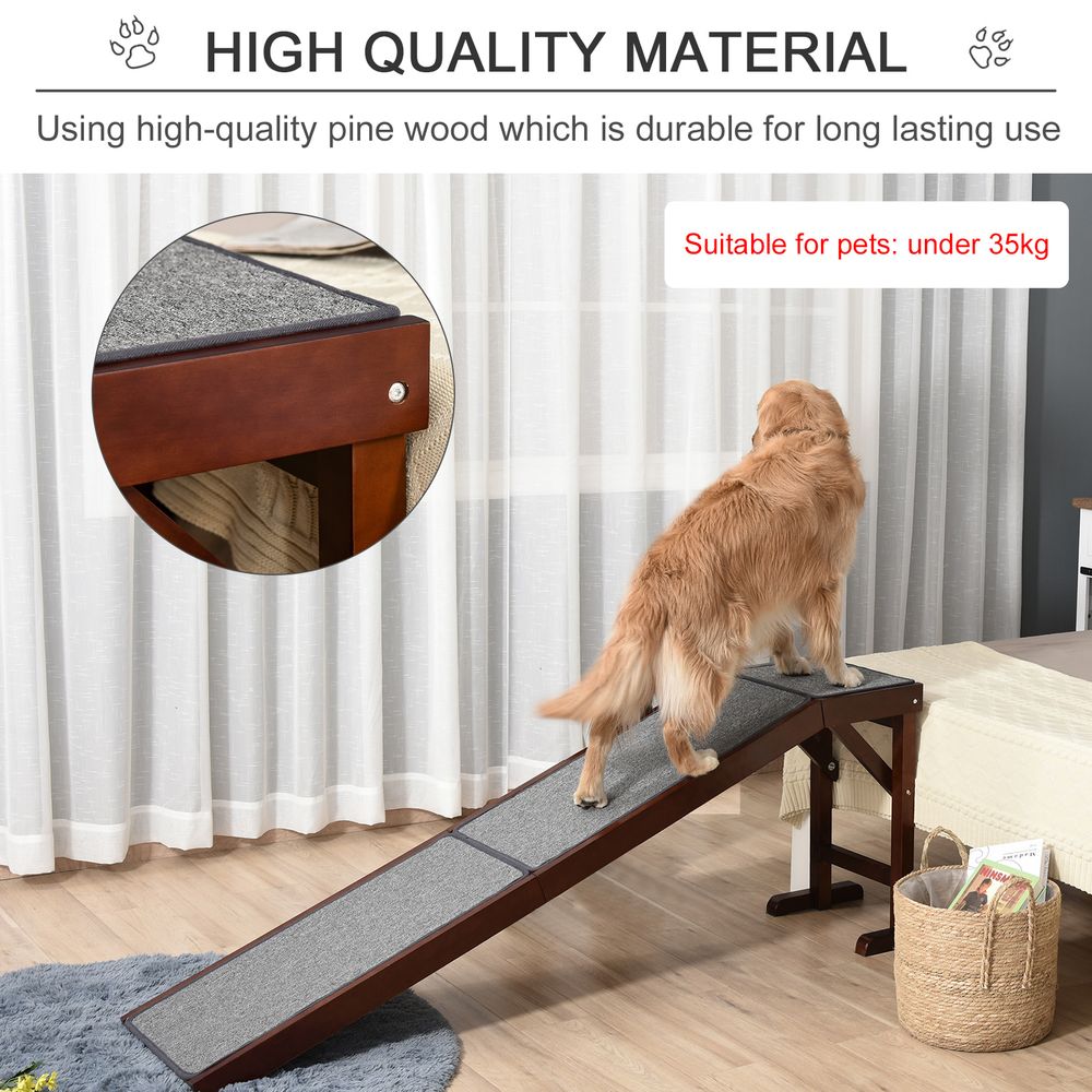 PawHut Pet Ramp for Dogs Cats Non-Slip Carpet Top Platform - Brown & Grey