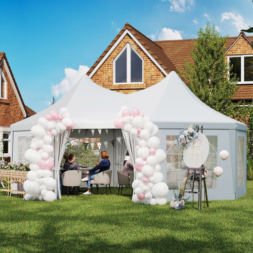 Outsunny 6.8 x 5m Garden Octagonal Gazebo Party Wedding Tent Heavy Duty Marquee