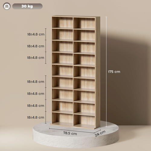 HOMCOM 640 CD Storage Unit 360 DVD Storage Tower w/ 18 Compartments Natural