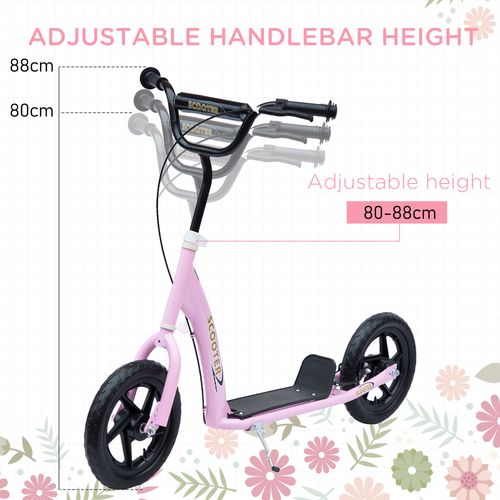 HOMCOM Kids Scooter Kick Scooter with 12" EVA Tyres, Rear Brake, Big Wheels Scooter for 5-12 Years Old