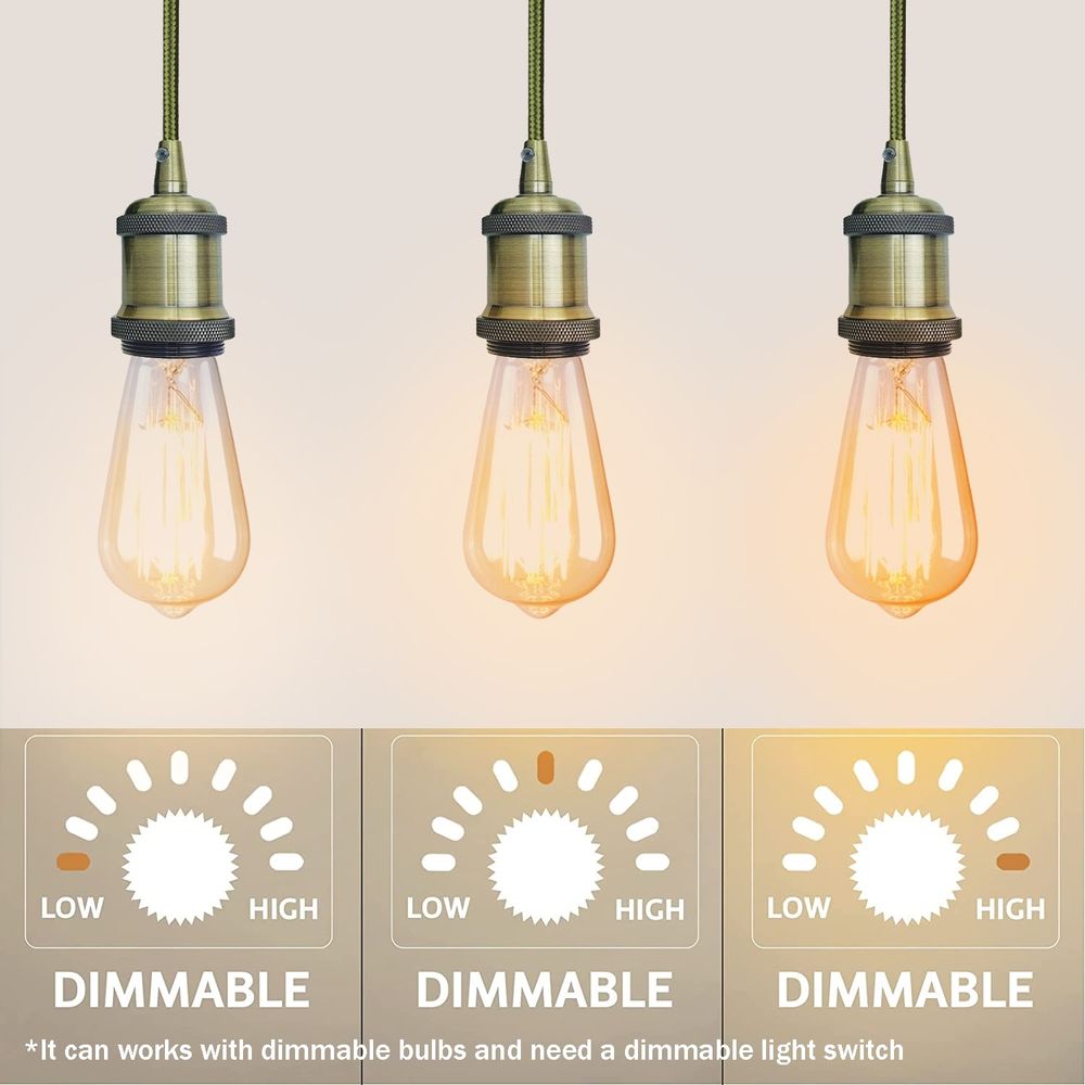 Green Brass Vintage Metal Ceiling Light Fitting Army Green Round Braided Flex 2m E27 Lamp Holder