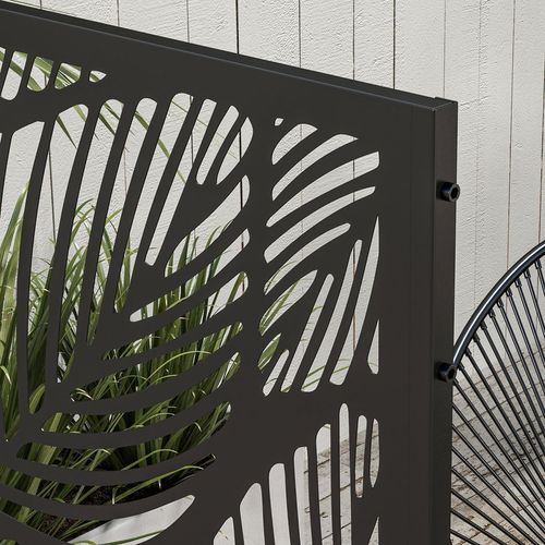 Outsunny 6.5FT Metal Outdoor Privacy Screen Panel with Stand, Leaf Style
