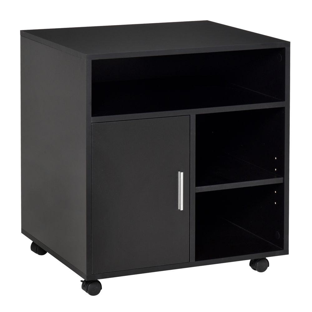 HOMCOM Multi-Storage Printer Stand Unit Office Desk Side Mobile Storage w/Wheels Modern Style 60L x 50W x 65.5H cm - Black