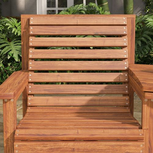 Outsunny Wooden Garden Love Seat with Coffee Table Partner Bench Tan Brown