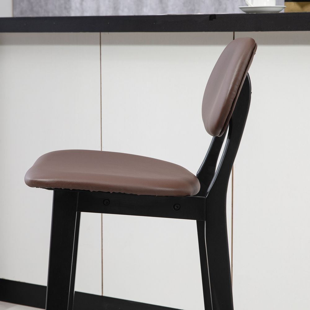 HOMCOM Breakfast Bar stools Set of 2 with PU Leather Cover, Wood Legs, Brown