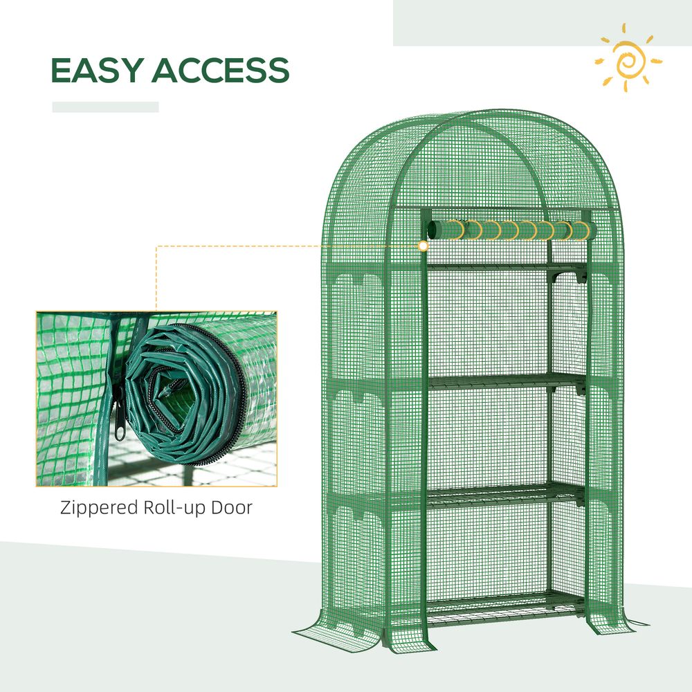 Portable Mini Greenhouse: 80x49x160cm, Steel Frame, PE Cover, Roll-Up ZipDoor, Green