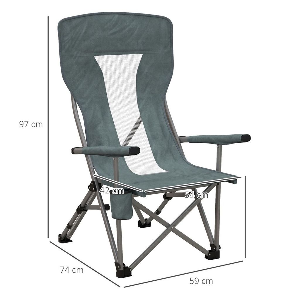 Outsunny Folding Camping Chair High Back Camping Fishing Chair w/ Cup Holder