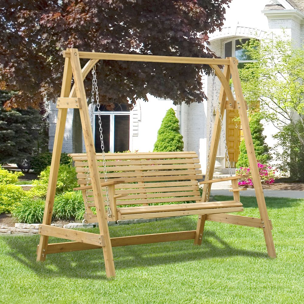 2-Seater Larch Wood Swing Chair Bench: Durable, Stylish, Relaxing. Perfect for Your Garden.