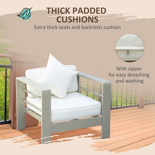 4 PCs Aluminium Garden Furniture Set w/ Thick Padded Cushion