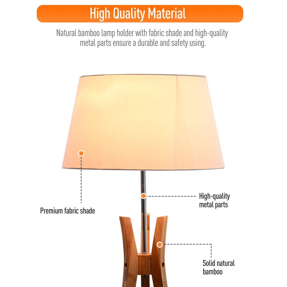 Premium Tripod Floor Lamp: Elegant E27 Light with Fabric Shade & Storage Shelf, White