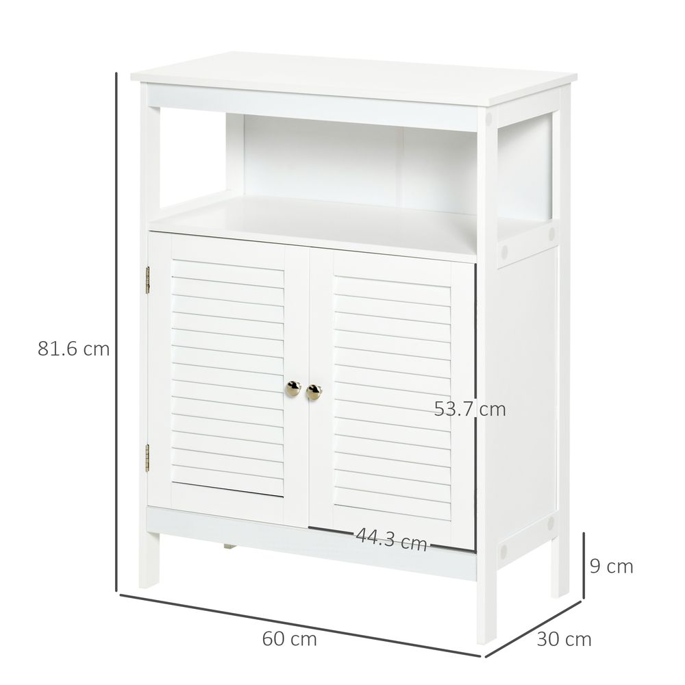kleankin Bathroom Storage Unit Cabinet with Open Storage Shelf, Freestanding Floor Cabinet Organizer with 2 Doors for Living Room Kitchen Entryway, White