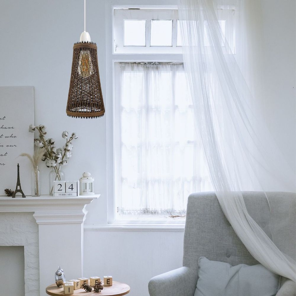 Retro Vintage Barrel Cage Lampshade - Easy Fit, Natural Rattan Material, Classic Design - Add Unique Style to Any Room
