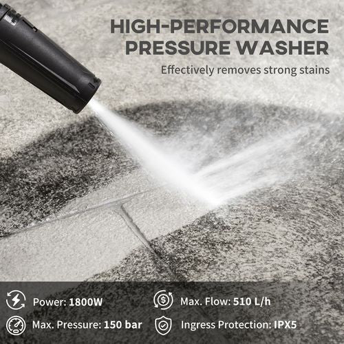 DURHAND Portable Power Washer 1800W, 150 Bar, 510 L/h for Garden, Yellow