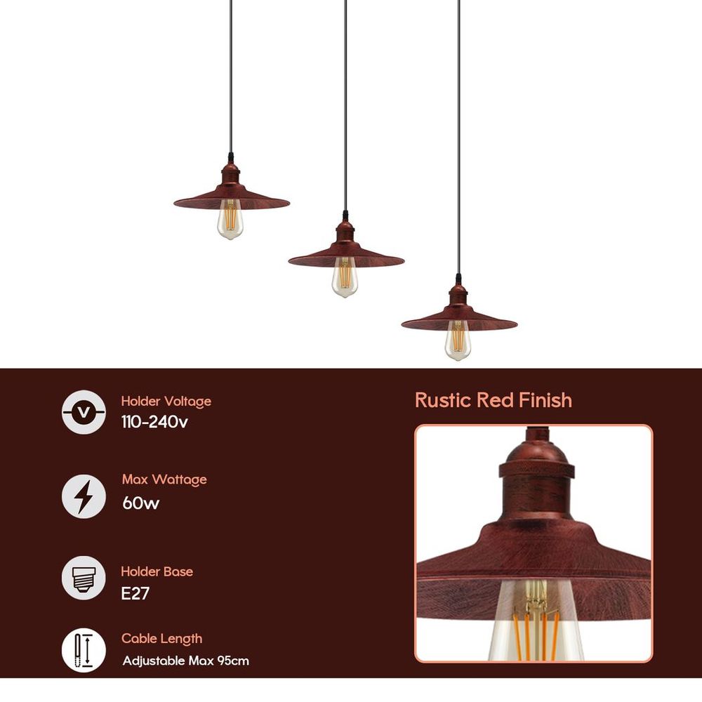Vintage Industrial Rustic Red Pendant Light Cage Lamp - High Quality Metal, Long Wire - E27 Base