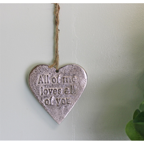 Small Hanging Silver Heart with Love Quote