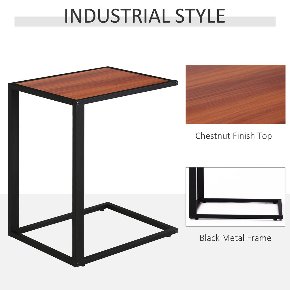 Industrial C-Shaped Side Table - Walnut | Modern Coffee Table- Metal Base