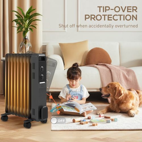 HOMCOM Oil Filled Radiator Portable Space Heater W/ 9 Fin, 3 Heat Settings