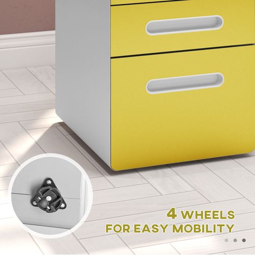 Vinsetto 3 Drawer Modern Steel Filing Cabinet w/ 4 Wheels Lock Box