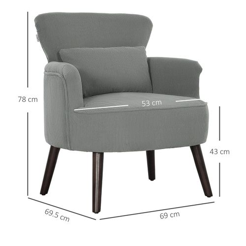 HOMCOM Armchair with Padded Seat and Backrest for Living Room, Light Grey